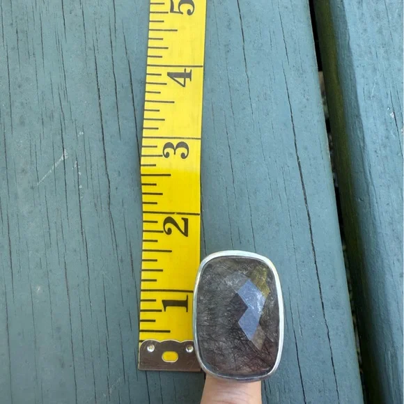 Silver and Black Quartz Gemstone Ring - Picture 15 of 16